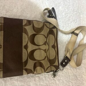 Coach Signature Brown and Tan Crossbody Bag